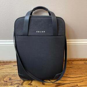 Vocier Avant Black Nylon and Leather Vertical Briefcase Laptop Bag